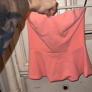 strapless salmon peplum crop blouse